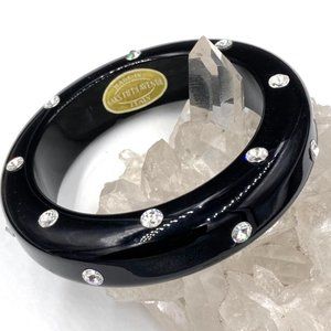 Vintage Saks Fifth Avenue Italian Black Lucite Rhinestone Bangle Bracelet